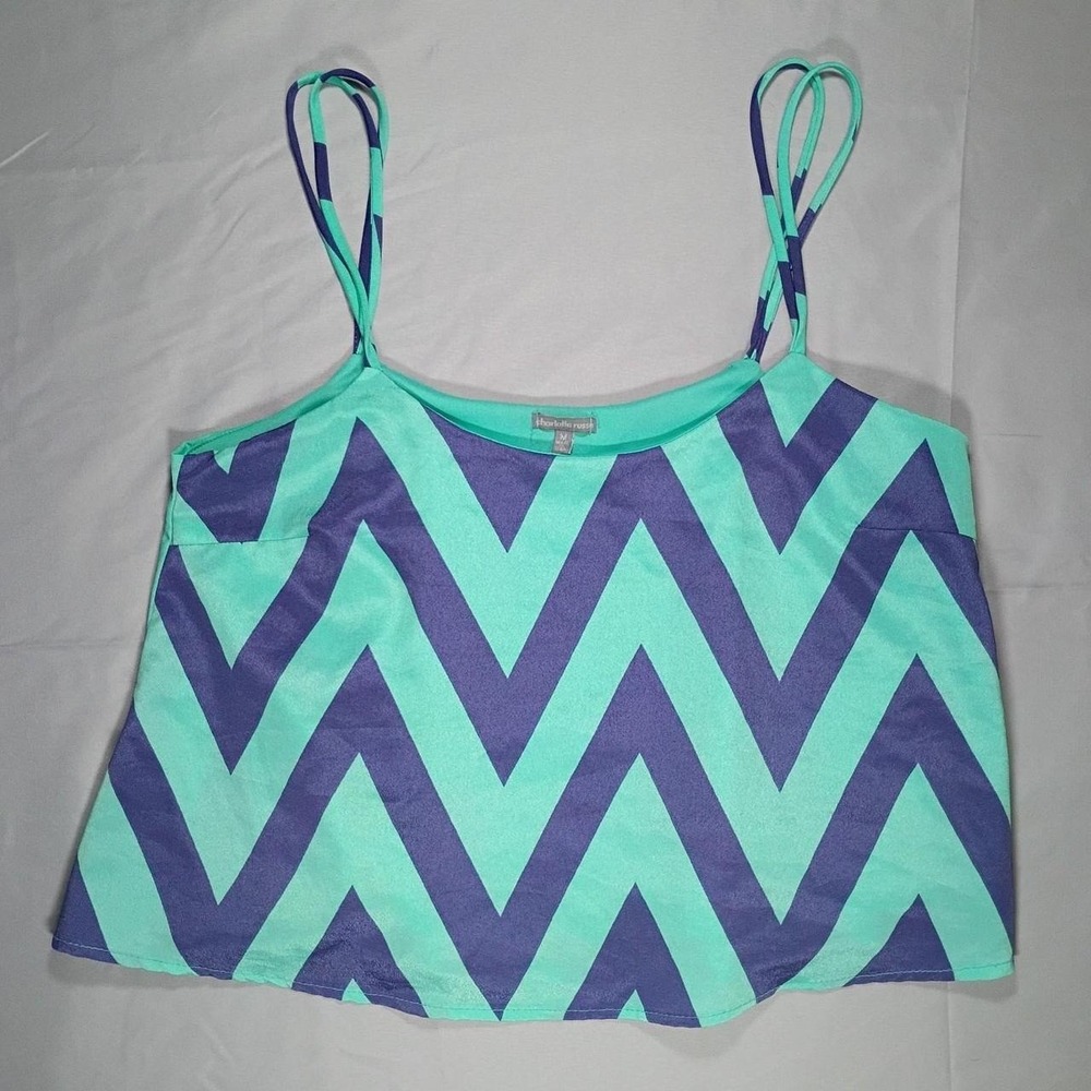 Charlotte Russe teal and purple chevron print crop top tank. Size M